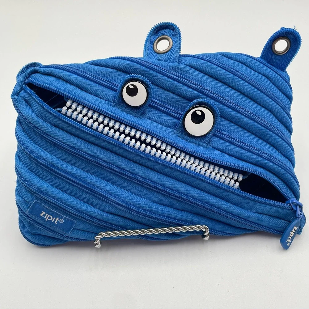 Zipit Blue Monster Pencil Case Pouch fun School Work Smile Kids
